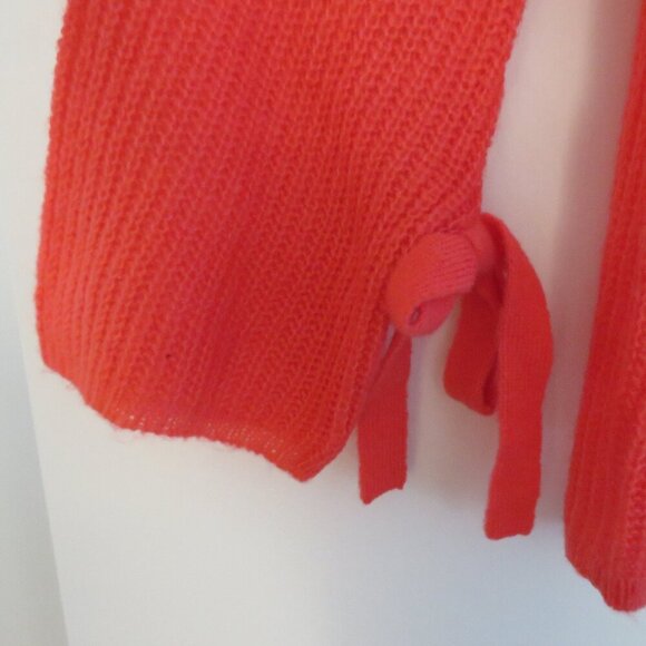 NAADAM Open Knit Bell Sleeve Tied Sweater in Coral Pink Bright - Size S - Picture 8 of 14